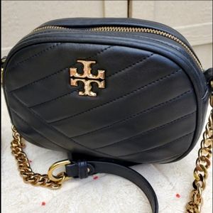 Tory Burch Kira Chevron Quilted Leather Black Small Camera Bag Crossbody
